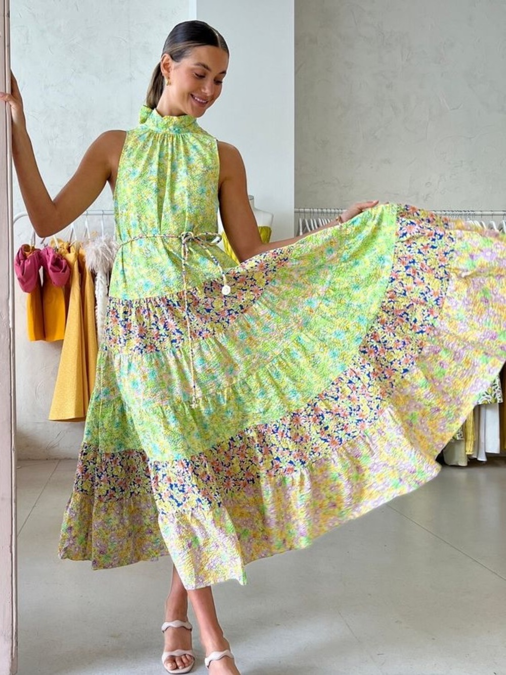 Alemais. Belted Daisy Spliced MIDI Dress. Brand New Size US 0 / 4AU/UK